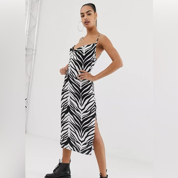 ASOS DESIGN cowl front midi slip dress in tiger print - Picture 1 of 11